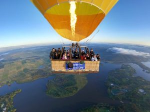 Aerial shot of group in the balloon over Canberra